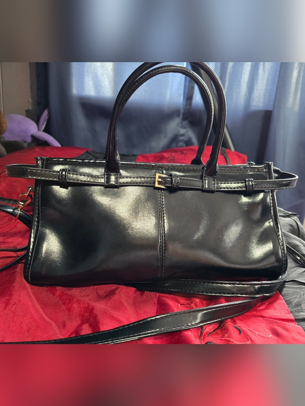 Marshalls Black Patent Tote Bag with Gold Accent